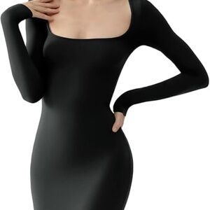 Long black body con dress